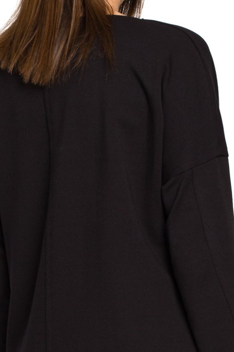 Prosta tunika dresowa mini oversize z długim rękawem czarna B059 Prosta tunika dresowa mini oversize z długim rękawem czarna B059