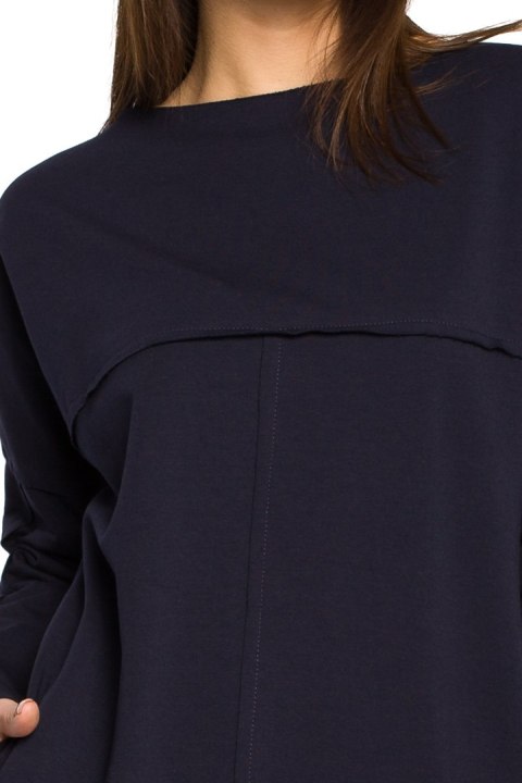 Prosta tunika dresowa mini oversize z długim rękawem granatowa B059 Prosta tunika dresowa mini oversize z długim rękawem granatowa B059