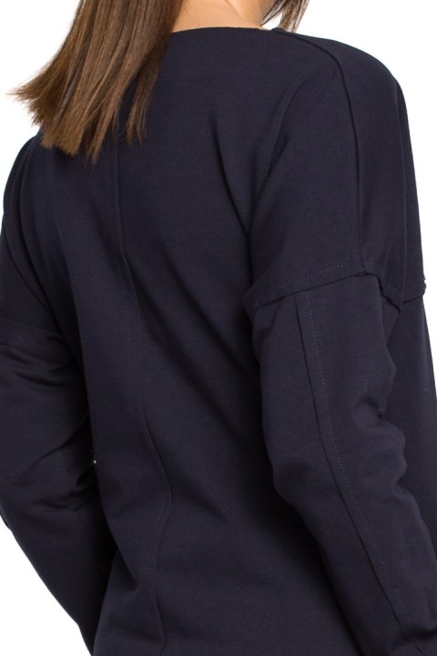 Prosta tunika dresowa mini oversize z długim rękawem granatowa B059 Prosta tunika dresowa mini oversize z długim rękawem granatowa B059