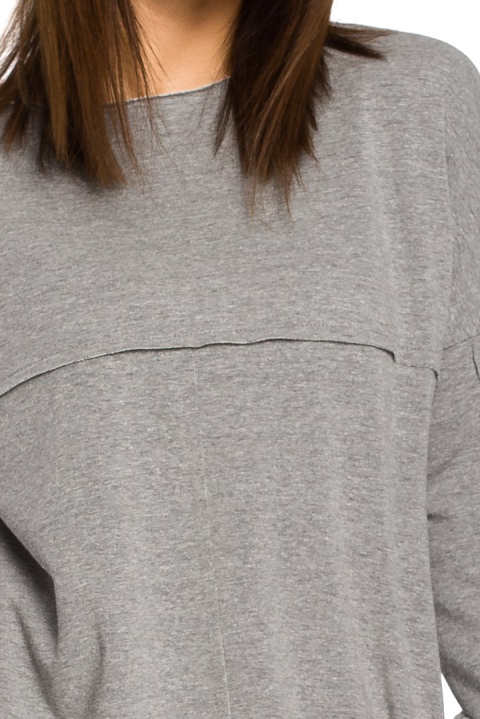 Prosta tunika dresowa mini oversize z długim rękawem szara B059 Prosta tunika dresowa mini oversize z długim rękawem szara B059
