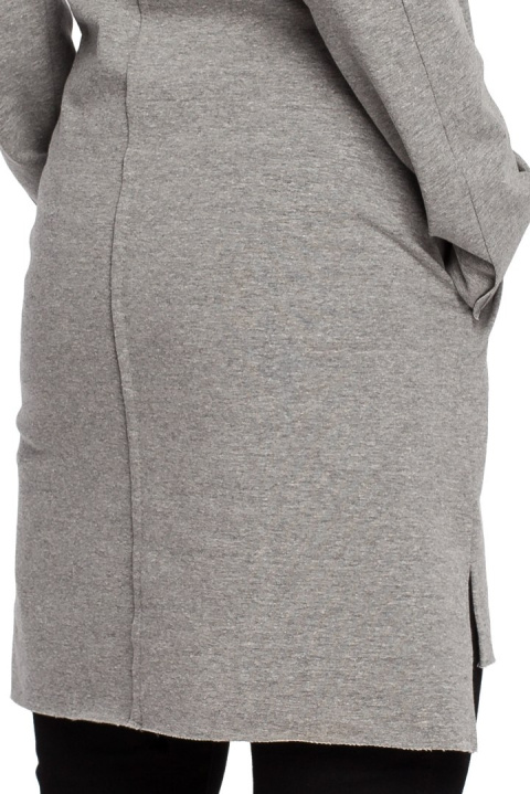 Prosta tunika dresowa mini oversize z długim rękawem szara B059 Prosta tunika dresowa mini oversize z długim rękawem szara B059