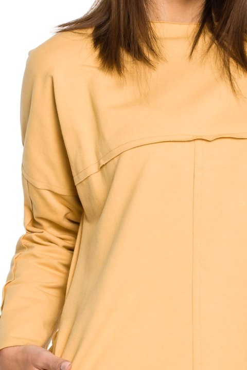Prosta tunika dresowa mini oversize z długim rękawem żółta B059 Prosta tunika dresowa mini oversize z długim rękawem żółta B059
