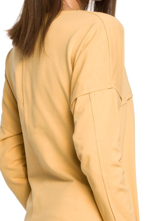 Prosta tunika dresowa mini oversize z długim rękawem żółta B059 Prosta tunika dresowa mini oversize z długim rękawem żółta B059