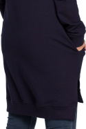 Długa bluza damska oversize z rozcięciami po bokach granatowa B101