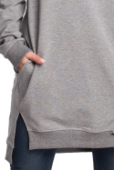 Długa bluza damska oversize z rozcięciami po bokach szara B101