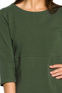 Tunika mini z zakładką i asymetrycznym dołem rękaw 3/4 zielona B061