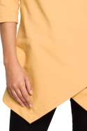Tunika mini z zakładką i asymetrycznym dołem rękaw 3/4 żółta B061