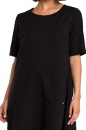 Zwiewna sukienka letnia bombka midi z krótkim rękawem czarna B082