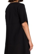 Zwiewna sukienka letnia bombka midi z krótkim rękawem czarna B082