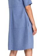 Zwiewna sukienka letnia bombka midi z krótkim rękawem niebieska B082