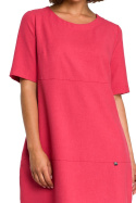 Zwiewna sukienka letnia bombka midi z krótkim rękawem różowa B082