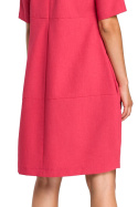 Zwiewna sukienka letnia bombka midi z krótkim rękawem różowa B082