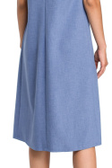 Zwiewna sukienka letnia midi rozkloszowana bez rękawów niebieska B080