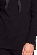 Bluza damska dresowa z kapturem z troczkami dzianina czarna B123