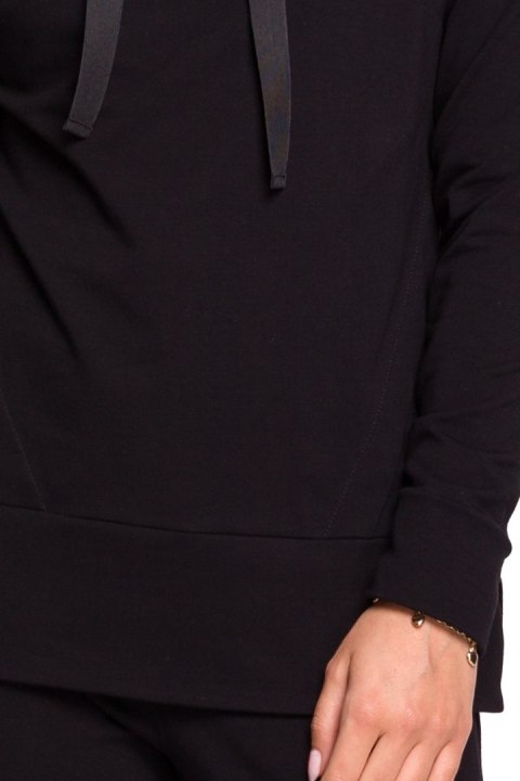 Bluza damska dresowa z kapturem z troczkami dzianina czarna B123 Bluza damska dresowa z kapturem z troczkami dzianina czarna B123
