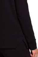 Bluza damska dresowa z kapturem z troczkami dzianina czarna B123