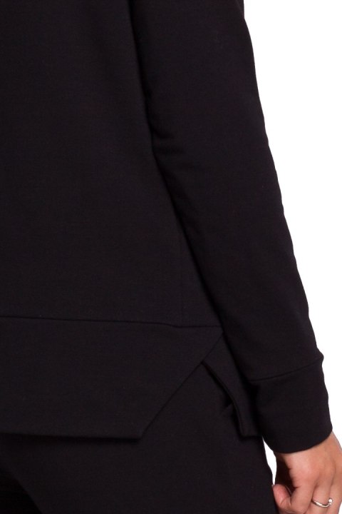 Bluza damska dresowa z kapturem z troczkami dzianina czarna B123 Bluza damska dresowa z kapturem z troczkami dzianina czarna B123