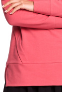 Bluza damska dresowa z kapturem z troczkami dzianina koralowa B123