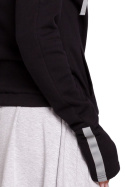 Sportowa bluza damska z kapturem i kopertowym przodem czarna B127