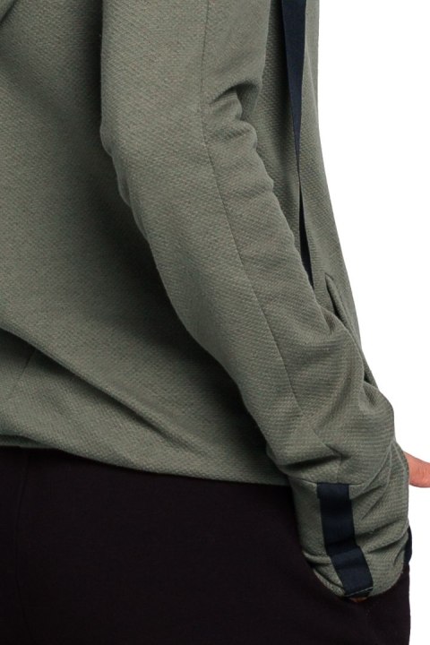 Sportowa bluza damska z kapturem i kopertowym przodem khaki B127 Sportowa bluza damska z kapturem i kopertowym przodem khaki B127