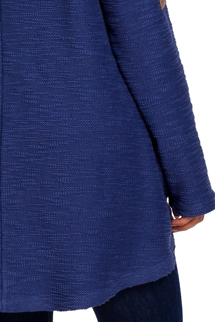 Bluza damska trapezowa z kapturem i kołnierzem dzianina indygo B131 Bluza damska trapezowa z kapturem i kołnierzem dzianina indygo B131
