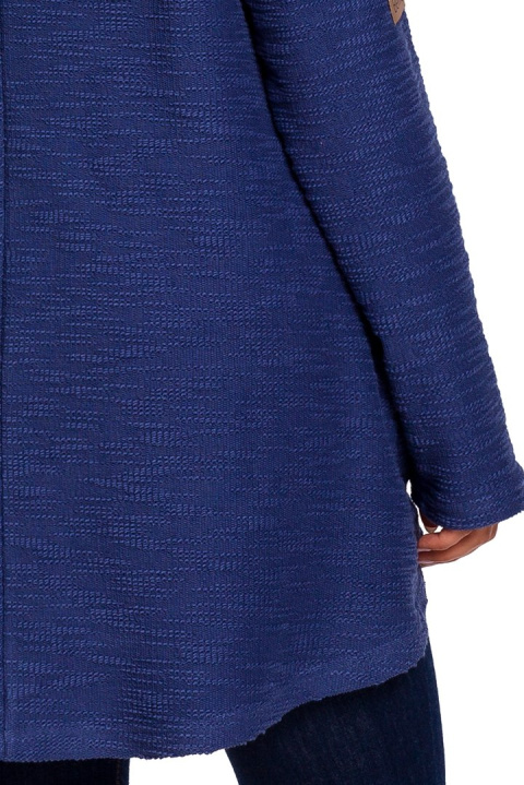 Bluza damska trapezowa z kapturem i kołnierzem dzianina indygo B131 Bluza damska trapezowa z kapturem i kołnierzem dzianina indygo B131