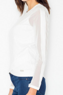 Bluzka damska prosta z wiskozy z długim rękawem ecru M467