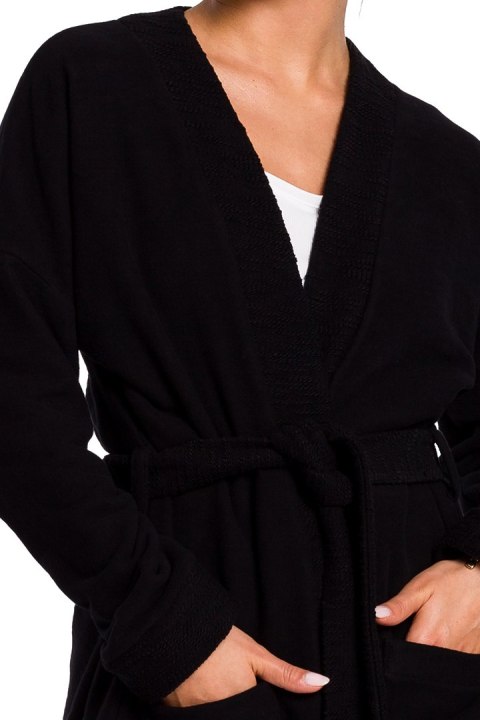 Długi żakiet damski bez zapięcia z wiązaniem kimono czarny B121 Długi żakiet damski bez zapięcia z wiązaniem kimono czarny B121