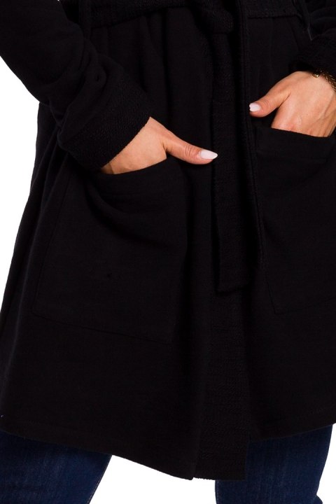 Długi żakiet damski bez zapięcia z wiązaniem kimono czarny B121 Długi żakiet damski bez zapięcia z wiązaniem kimono czarny B121