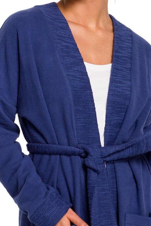 Długi żakiet damski bez zapięcia z wiązaniem kimono indygo B121 Długi żakiet damski bez zapięcia z wiązaniem kimono indygo B121