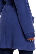 Długi żakiet damski bez zapięcia z wiązaniem kimono indygo B121