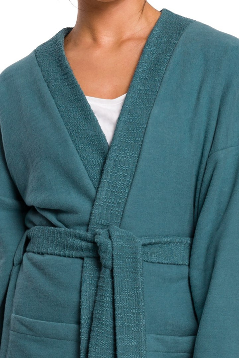 Długi żakiet damski bez zapięcia z wiązaniem kimono turkusowy B121 Długi żakiet damski bez zapięcia z wiązaniem kimono turkusowy B121