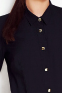 Koszula damska o klasycznym kroju i zamkami w mankietach czarna A52