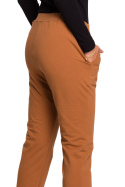 Spodnie damskie proste nogawki z rozporkami dzianina karmelowe B124