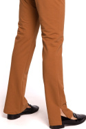 Spodnie damskie proste nogawki z rozporkami dzianina karmelowe B124