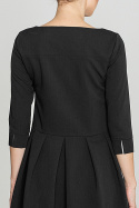 Elegancka sukienka asymetryczna z plisą i rękawem 3/4 czarna K141