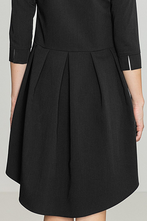 Elegancka sukienka asymetryczna z plisą i rękawem 3/4 czarna K141 Elegancka sukienka asymetryczna z plisą i rękawem 3/4 czarna K141