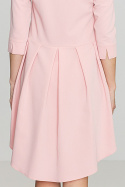 Elegancka sukienka asymetryczna z plisą i rękawem 3/4 różowa K141
