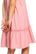 Zwiewna sukienka midi na wiązanych ramiączkach różowa B119