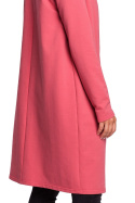 Luźna sukienka midi oversize z kołnierzem długi rękaw koralowa B132