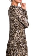 Sukienka wzorzysta midi rozkloszowana z długim rękawem m2 B136