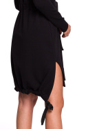 Sukienka midi z rozcięciami wiązana w pasie długi rękaw czarna B133