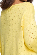 Luźny sweter damski z oczkami przewiewny żółty BK019