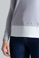 Asymetryczna bluzka damska z wiskozy z długim rękawem szara M374