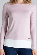 Asymetryczna bluzka damska z wiskozy z długim rękawem różowa M374