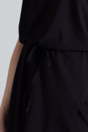 Sukienka asymetryczna midi z wiskozy wiązana w pasie czarna M394