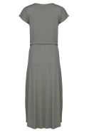 Sukienka asymetryczna midi z wiskozy wiązana w pasie oliwkowa M394