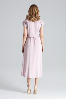 Sukienka asymetryczna midi z wiskozy wiązana w pasie różowa M394
