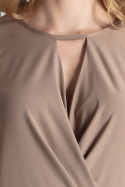 Bluzka damska bez rękawów z kopertowym dekoltem V beżowa M337