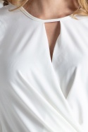 Bluzka damska bez rękawów z kopertowym dekoltem V ecru M337